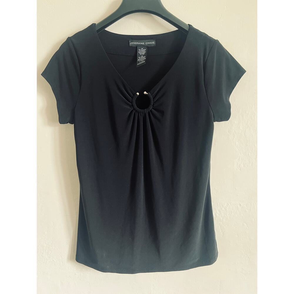 Black‎ Josephine Chaus Y2K slinky black top with cleavage ring size M